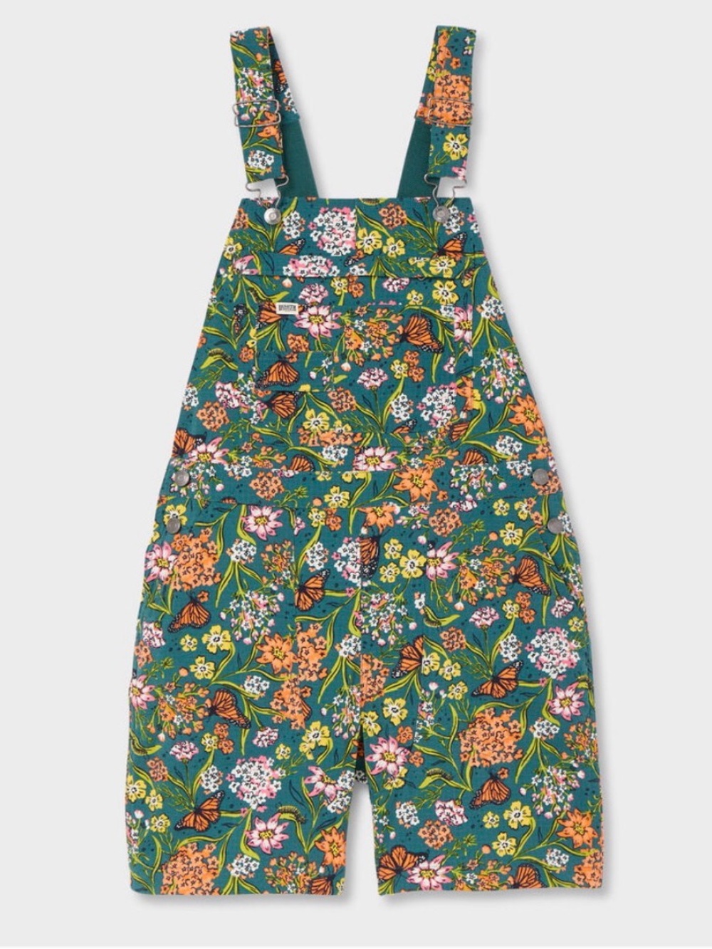NWT Duluth Heirloom Gardening Bib Overall Shorts M Midnight Green Monarchs